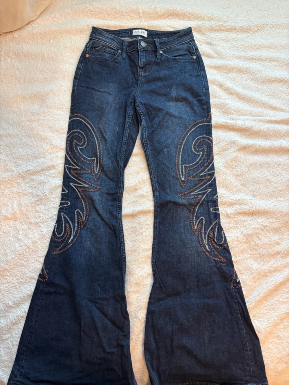 Shyanne Dark Blue Embroidered Flare Jeans - Women